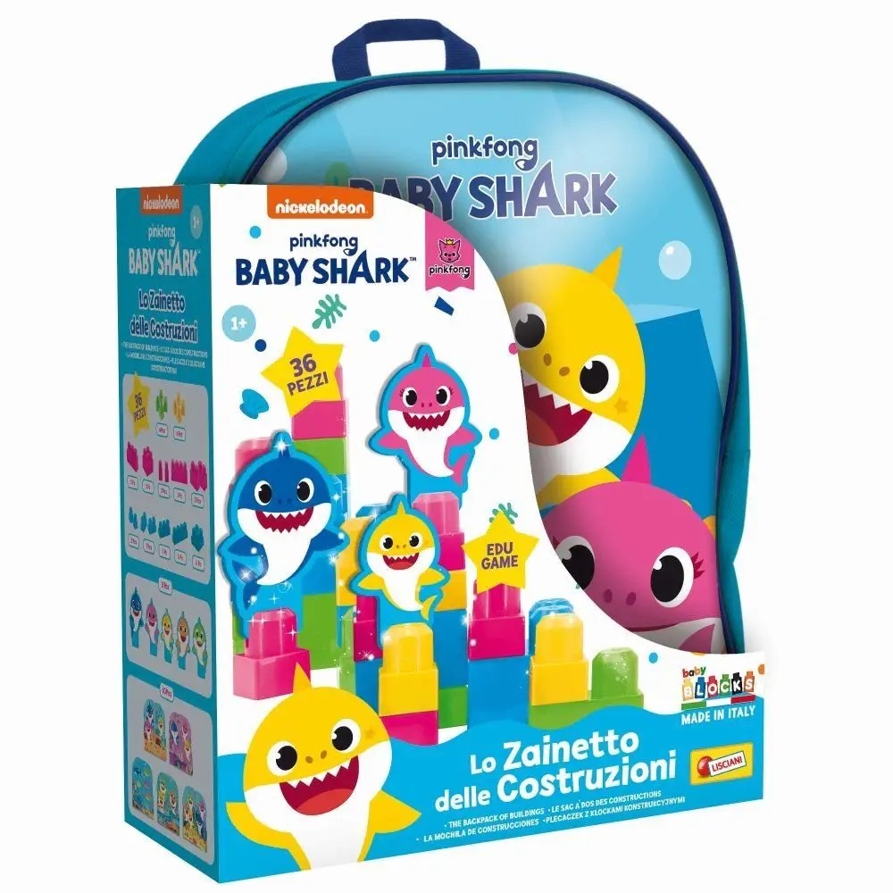 Lisciani Ruksak Baby Shark s konštrukčnými kockami BABY BLOCKS PINGFONG 36 dielov
